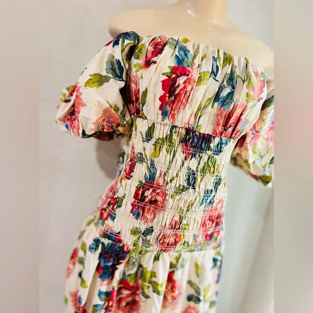 Abercrombie & Fitch Smocked Drop Waist Off Shoulder Floral Maxi Sundress NWT